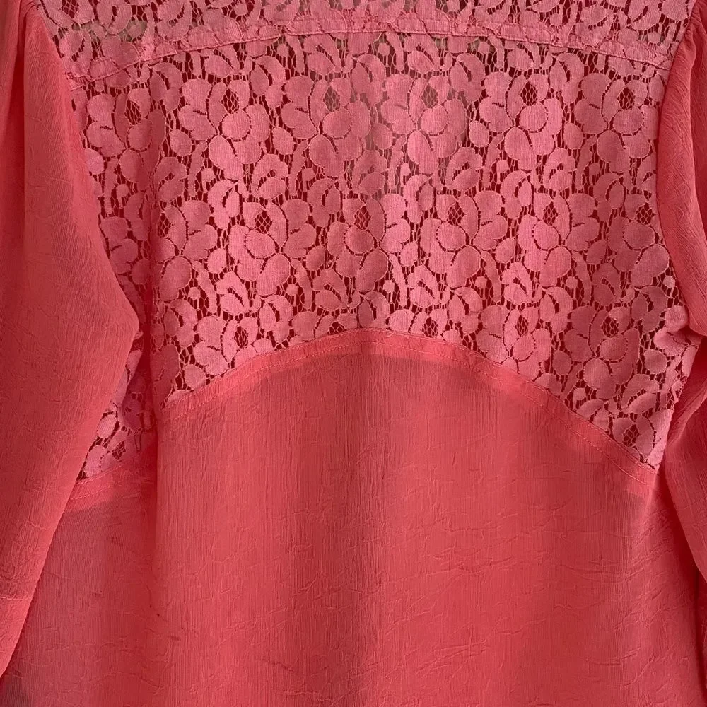 Womens Orange Sheer Tie Front Button Up Lace Back in size Medium - Picture 4 of 7